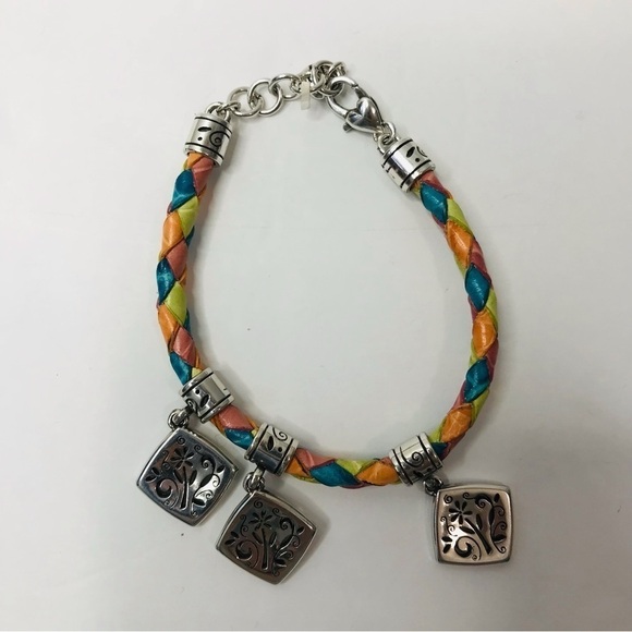 BRIGHTON Multicolor Leather Braided Bracelet With Charms - Picture 1 of 3
